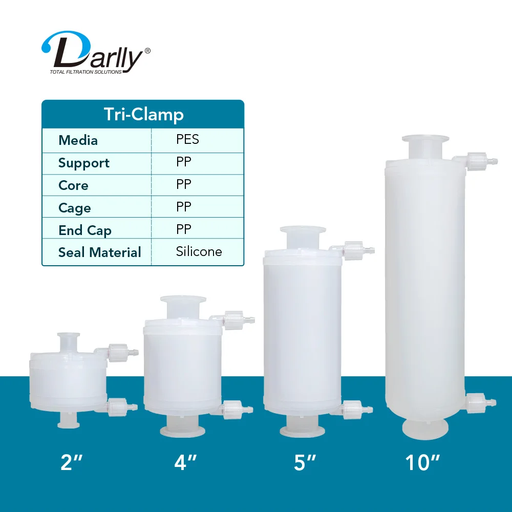 Hydrophilic PES Membrane Filter Cartridge Lab Disposable Capsule Filter Tri Clamp 5 Inch Filters