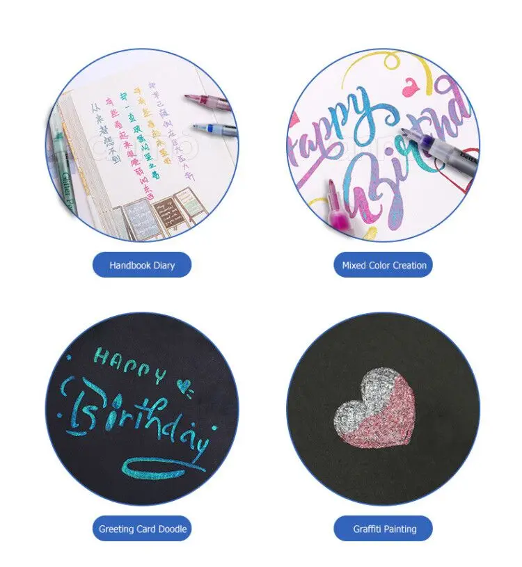 10 Assorted Beautiful shimmering Colors pigment ink valve-action glitter paint marker pen