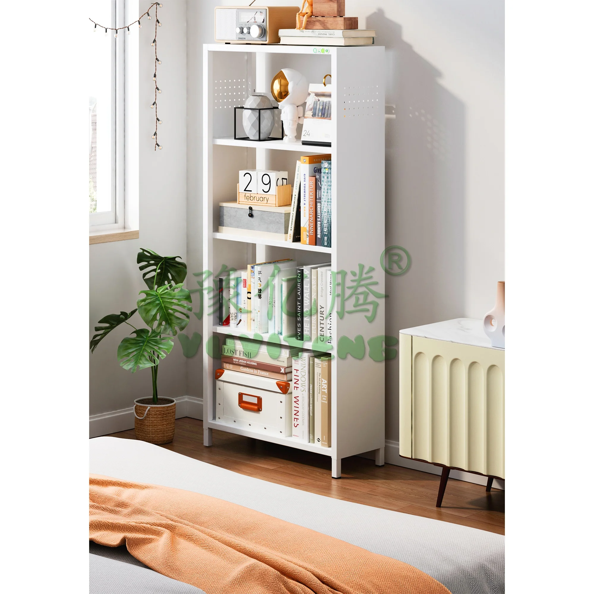 Top Sale Modern Single Sided Steel Bookcase for Books Ornaments for Bedroom School Home Office Hotel Living Room