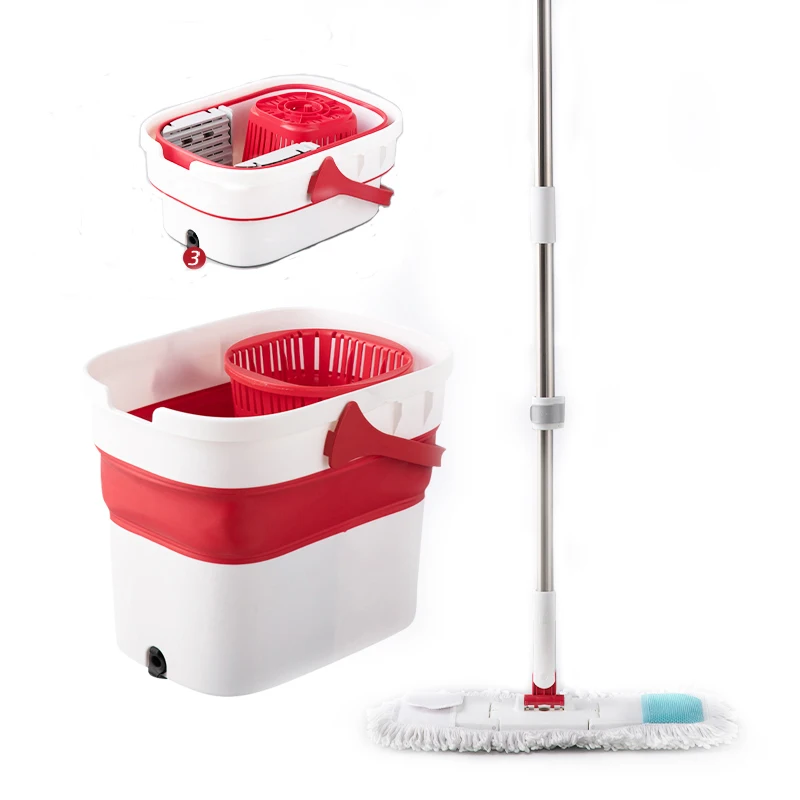 Jesun Foldable Bucket and Mop 360 Degree Rotating Magic Spin Mop and Bucket Set