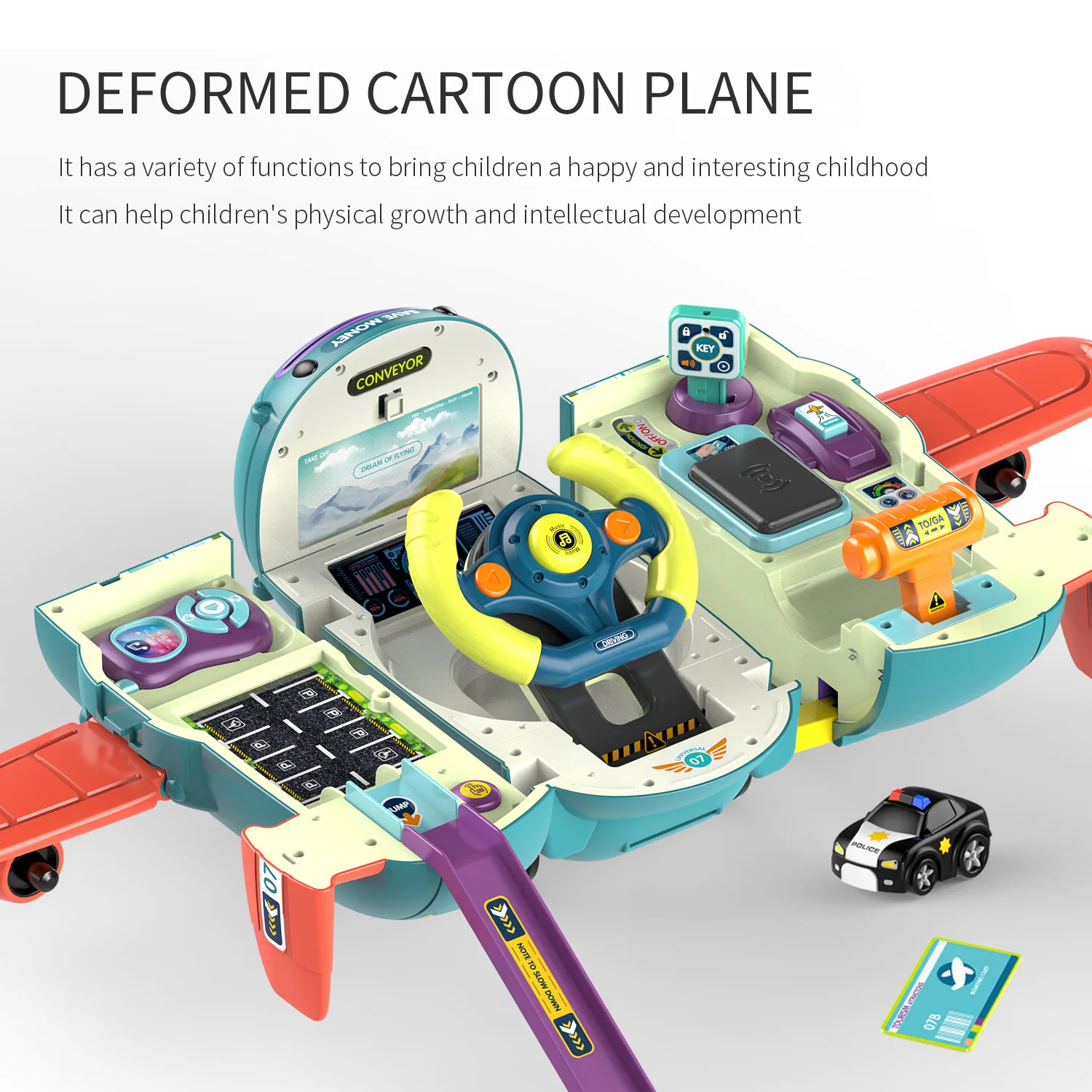 Kids  Educational Toys Plane 3 In 1 Deformation Airplane Simulation Driving Steering Wheel Toys