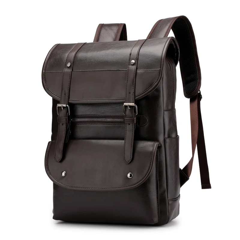 FULIYA Custom Logo Wholesale PU Leather Backpack 15.6 Inch Laptop Business Bag School Backpack Leisure Mens Backpack