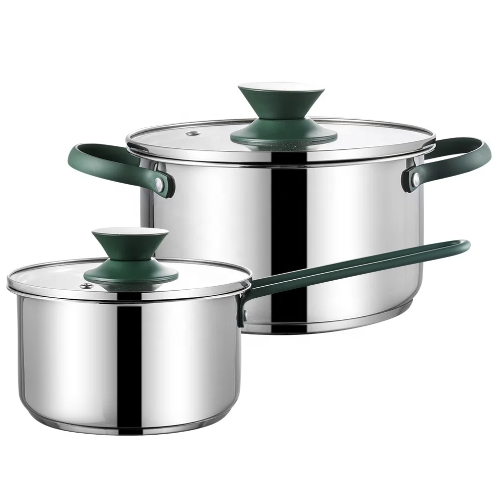 Glass Lid Cookware Long Handle Milk Pot Triple Bottom Kitchen Cooking Pots