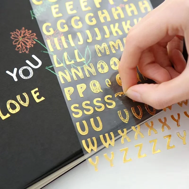Hot Gold Foil Stamping Hot Silver Golden Number Letter Sticker DIY Photo Album Decoration Alphabet Sticker Scrapbook Stickers