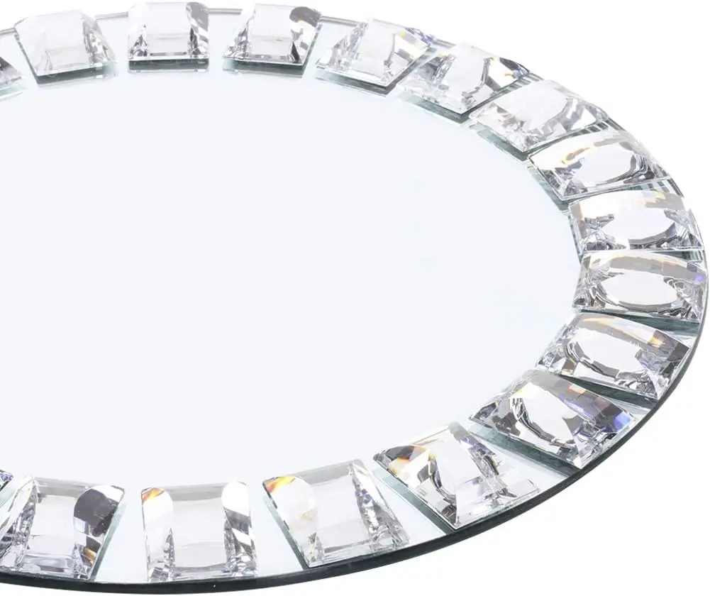 Wholesale custom logo color packing Mirror Charger Plates  13inch Silver Mirrored Glass Charger Plates Place Settings Rental