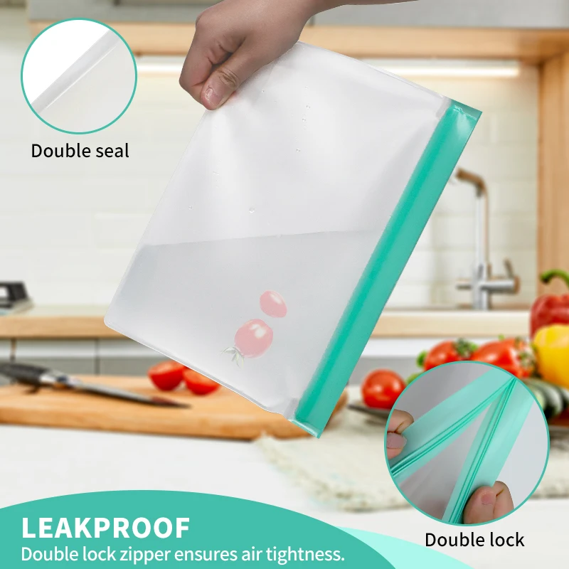 Wholesale Eco Friendly Leakproof Reusable Freezer Liquid EVA Reusable Zip lock Bags Food Storage Bag