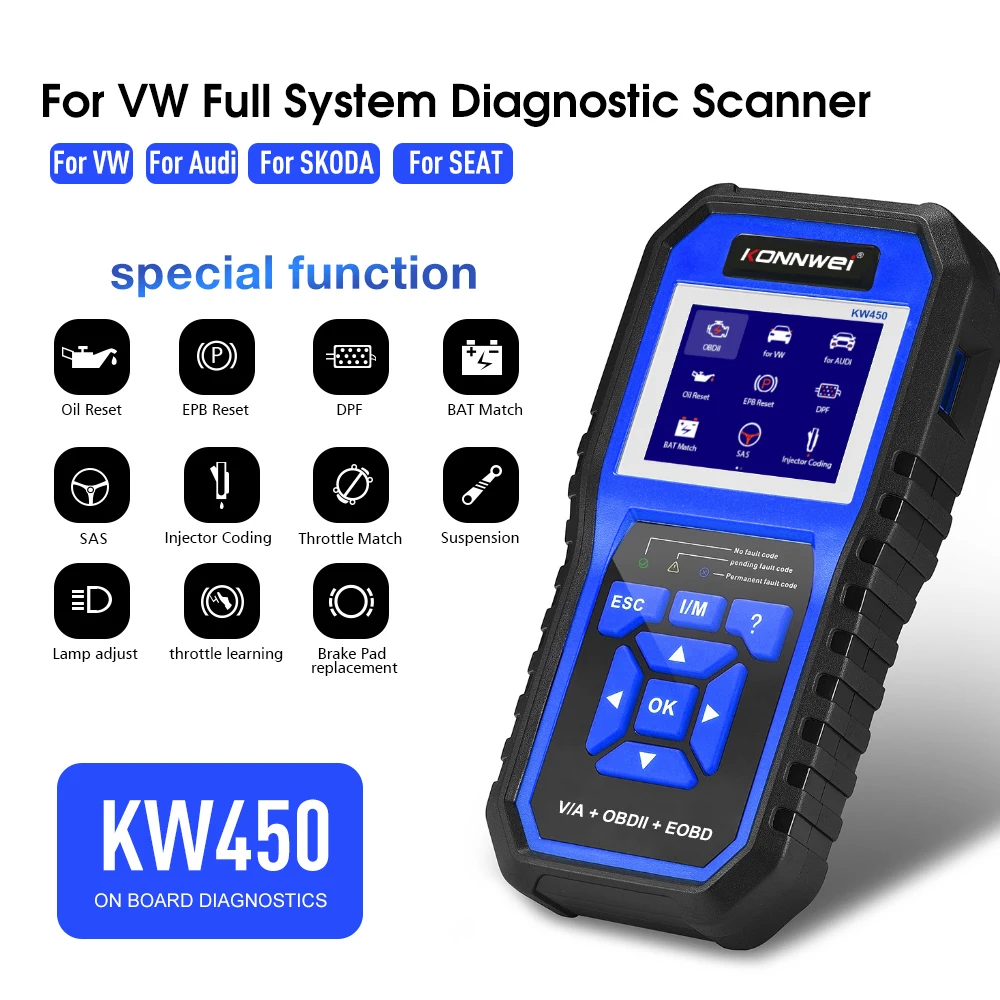 Factory Konnwei KW450 automotive scanner car full system diagnostic tool for Audi multiple car body scanner for Volkswagen