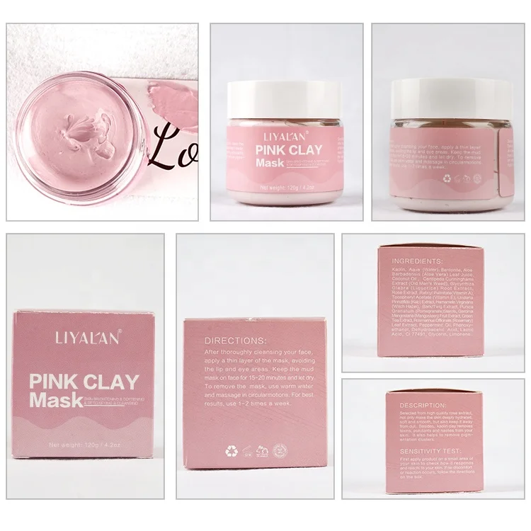Private Label 100% Herbal Natural Detoxify Brighten Rose Mud Mask Pink Clay Mask