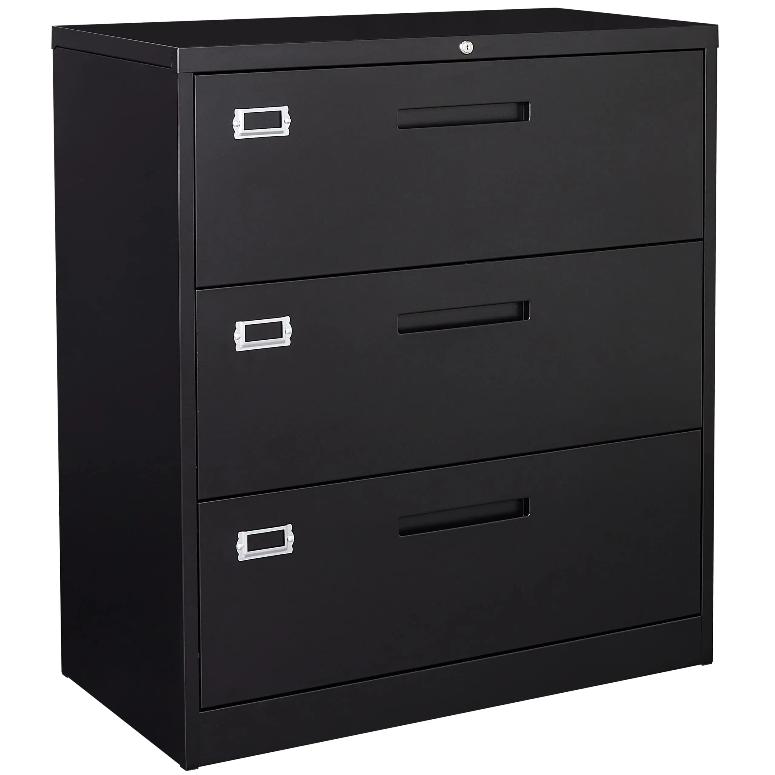 Black 3 drawer lateral file cabinet with lock for legal/letter A4 size metal file storage cabinet