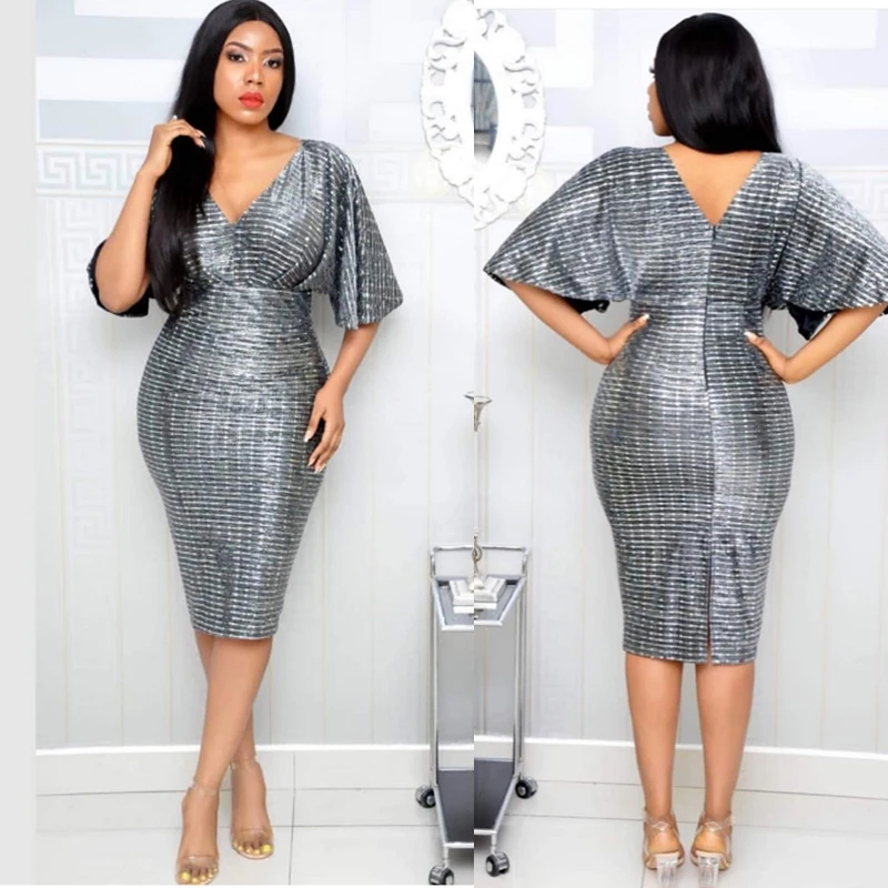 New Arrival  Plus Size Sexy Club Sequin V-Neck Formal Dresses For Women