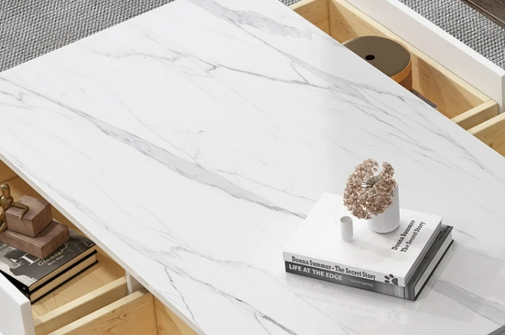 Rock panel TV cabinet simple modern home living room storage cabinet Solid wood TV cabinet coffee table combination