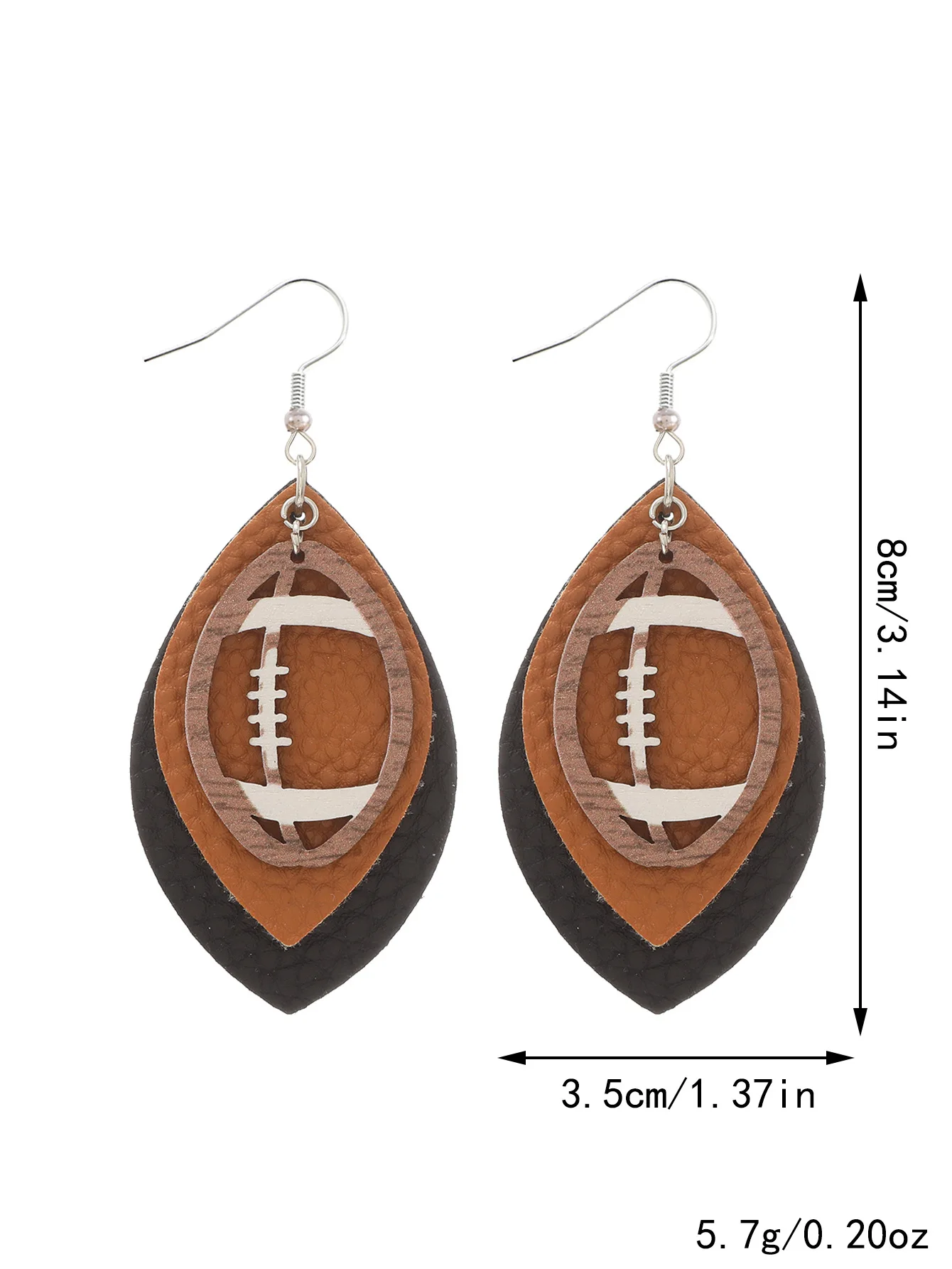 Sporty style rugby brown leopard leaf three-layer leather dot diamond rugby earrings