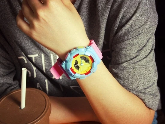 SHHORS double display  sports waterproof large dial watch candy color jelly color electronic watch for students women