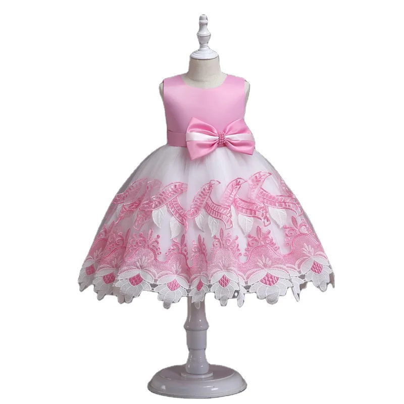 2022 Christmas Tulle Party, Dress Lace Embroidery Patchwork White Flower Princess Cute Christmas Dresses For Little Kids Girls/