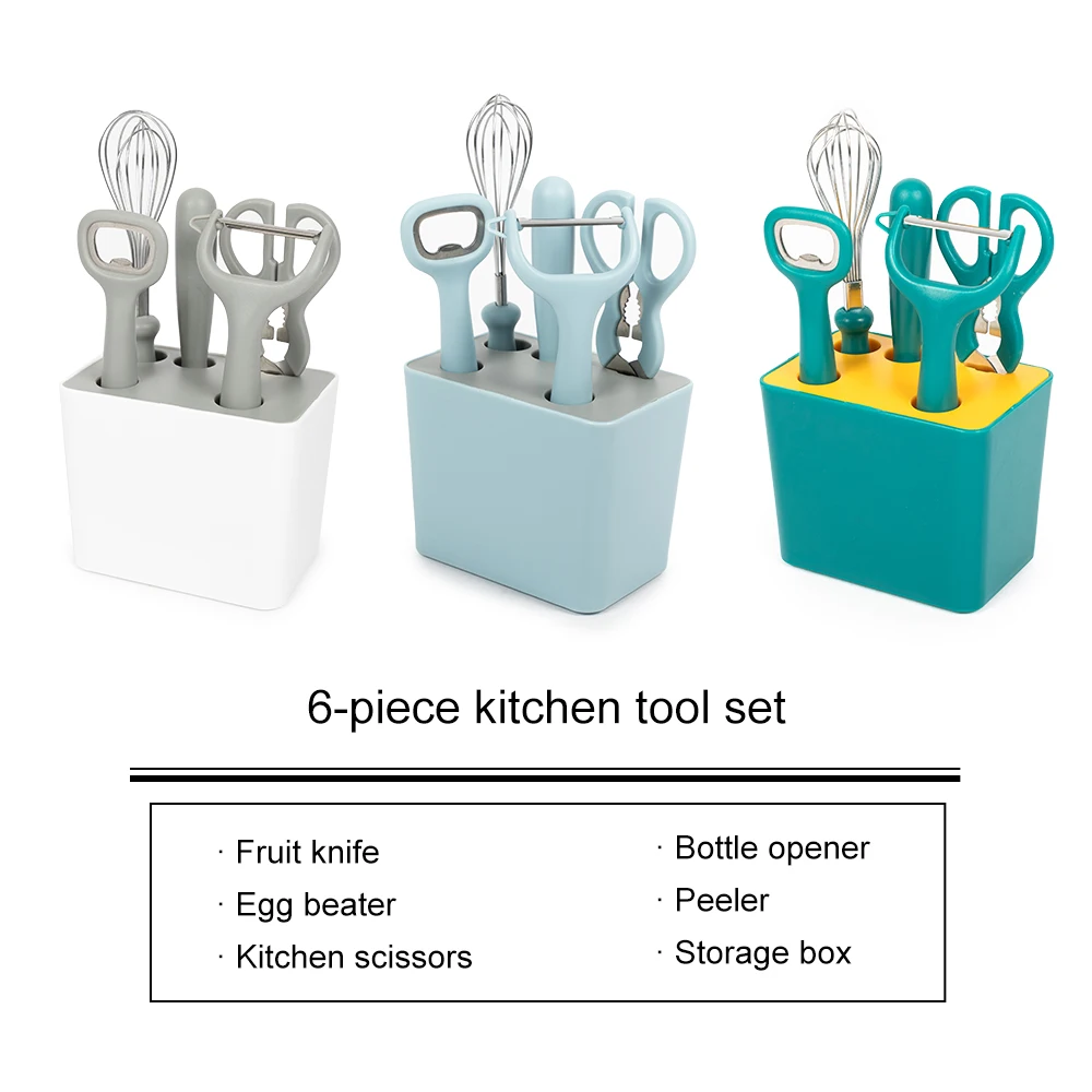 6pcs Green House Kitchen Supplies Accessories Whisk Open Pleer Scissors And Knife Kitchen Gadgets