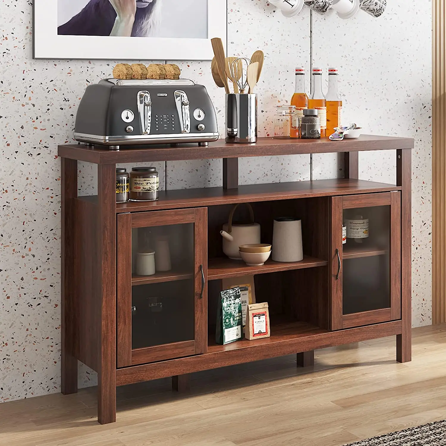 MDF Wood Modern TV Cabinet with Showcase for Living Room