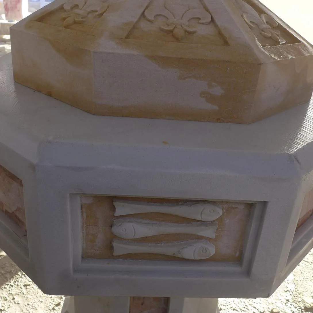 Factory direct supply custom Unique design octagonal shape Hand carved natural marble font