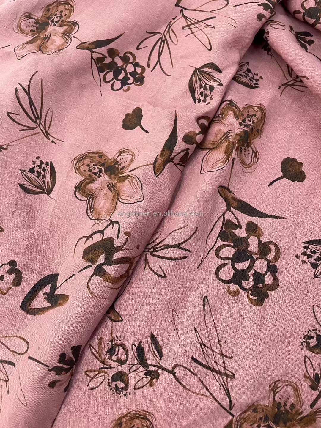 French pure linen fabric with stone washing or printing for wholesale