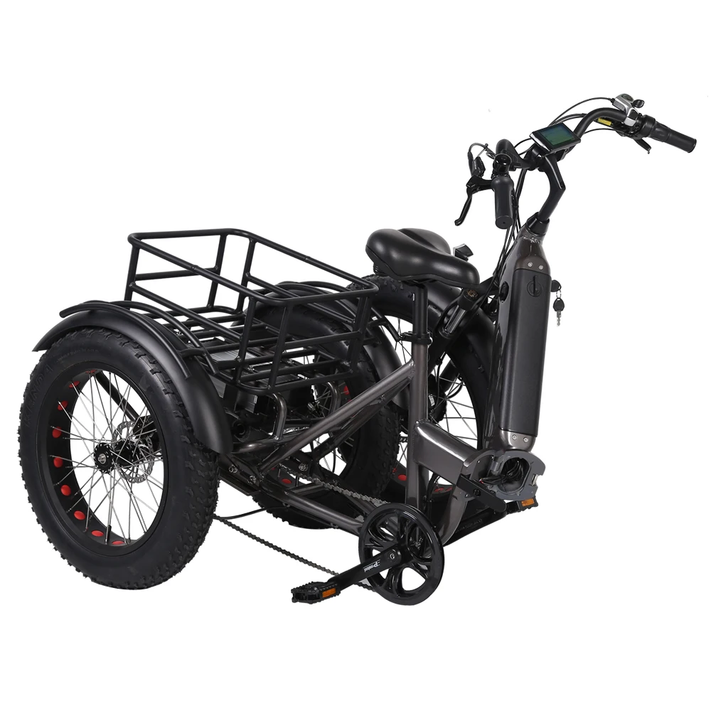 factory low price folding etrike long range family city ebike cargo bike full suspension mini ebike 3 wheels with rear basket