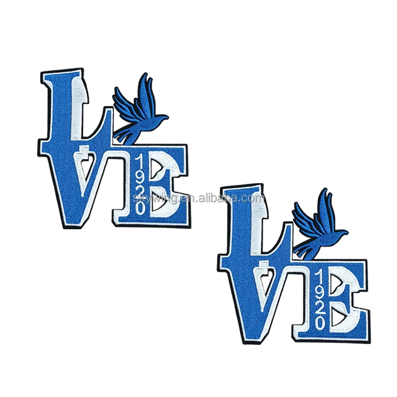 Serises Stock Blue & White Embroidery Sorority Zeta Phi Beta 1920 Soror Zeta Crest Round Zeta Hand Sign Iron Patch for Jackets