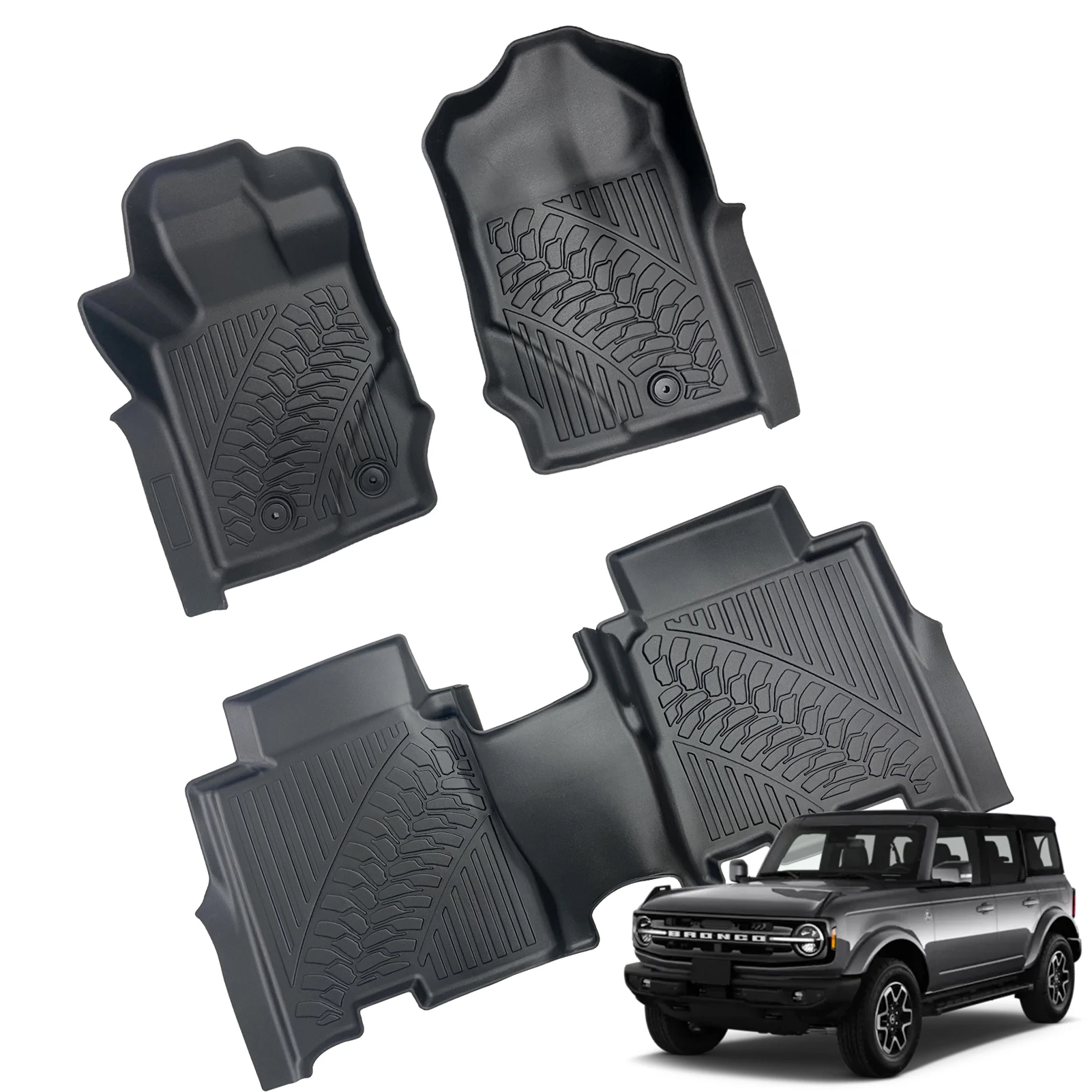 Car Floor Mat for Ford Bronco 2020 2021 Anti Slip Mat Car Wholesale Black Waterproof Auto Foot Pad Set OEM Customized Easy Wash