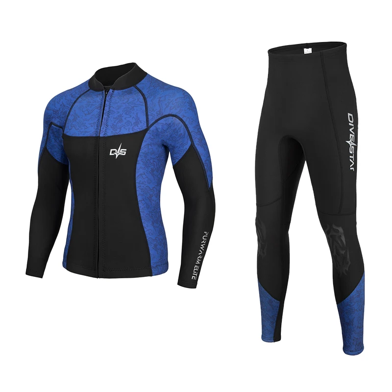 DIVESTAR 3mm Neoprene Double Faces Nylon Fabric Match With Camo Two Pieces Flat Lock Scuba Diving Wetsuit for Swimming