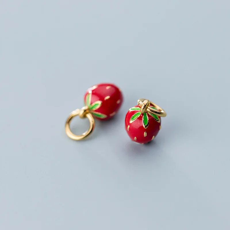 Amiee Jewelry Cute Charms 925 Sterling Silver Custom Pendant Enamel Strawberry Pendant