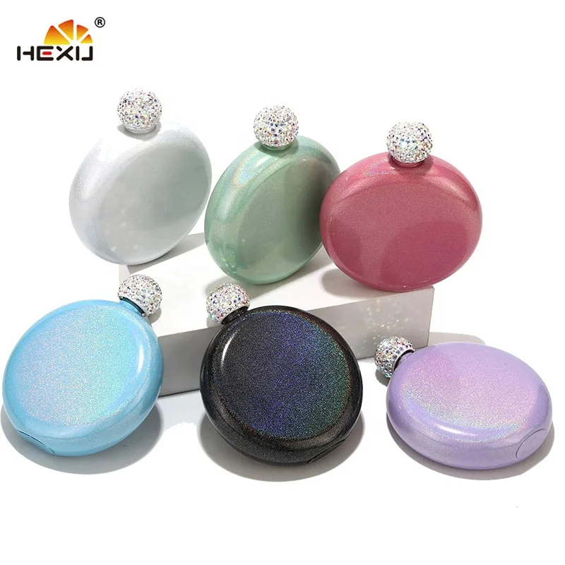 5oz black stainless steel sublimation blank round sharp hip flask with diamond lid