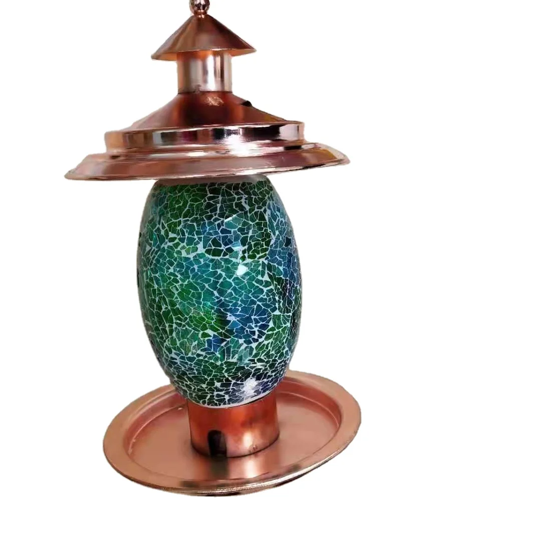 High Quality Outdoor Automatic Solar Power Mosaic Decorative Bird Feeder With Led Lighting