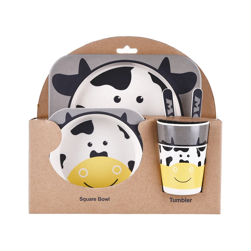 Children Plastic Plates Creative Bamboo Fiber Kids Dinnerware Sets for Dropshipping