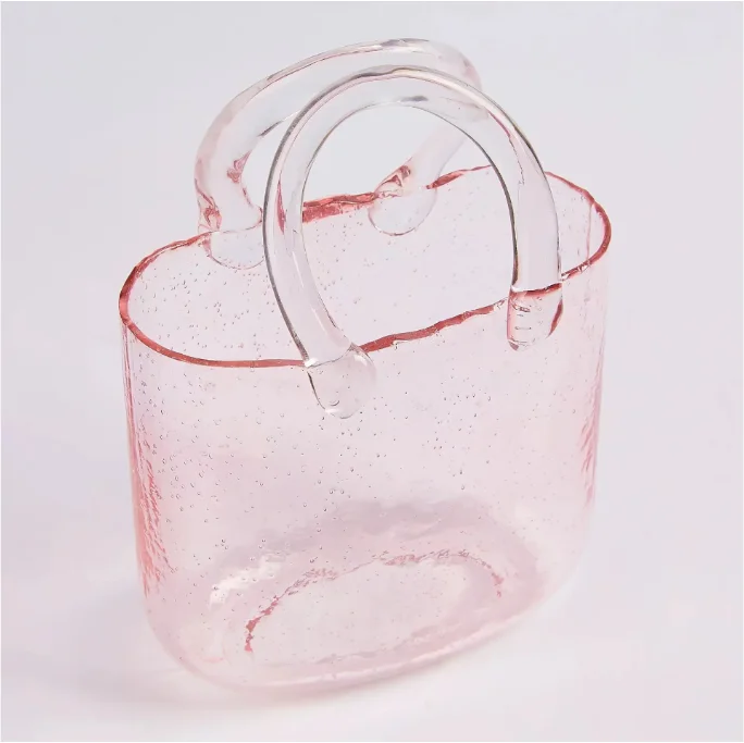 2024 Newest home Decoration Transparent Clear Shape Bag Bubble Glass Flower Vase Handbag Clear Flower for Table Decoration