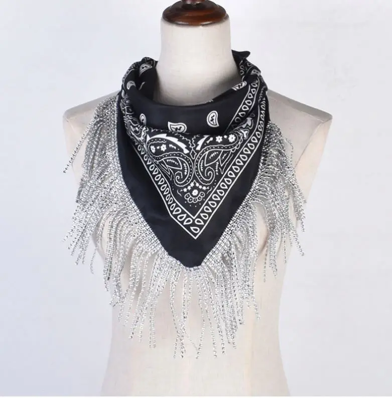 Cowgirl Bachelorette Bandanas For Women Men Paisley Head Bandana With Diamond Tassel, Disco Party Fringed