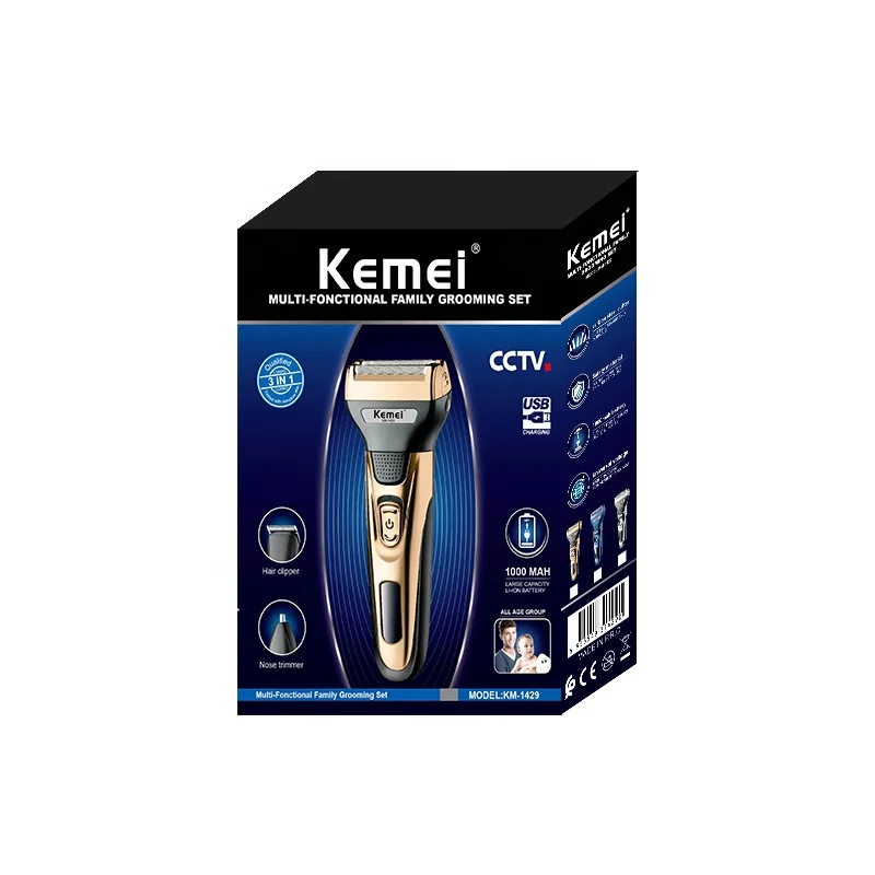 Kemei km-1429 профессиональная электрическая 3 в 1 с возвратно-поступательным движением двойная сетчатая бритва usb-зарядкой
