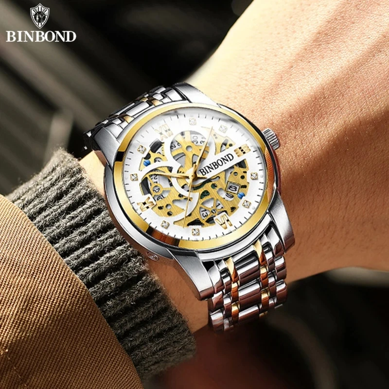 Binbond 6656 модные классические хорошее качество дешевая заводская цена с ремешком из нержавеющей стали Хронограф Мужские кварцевые часы
