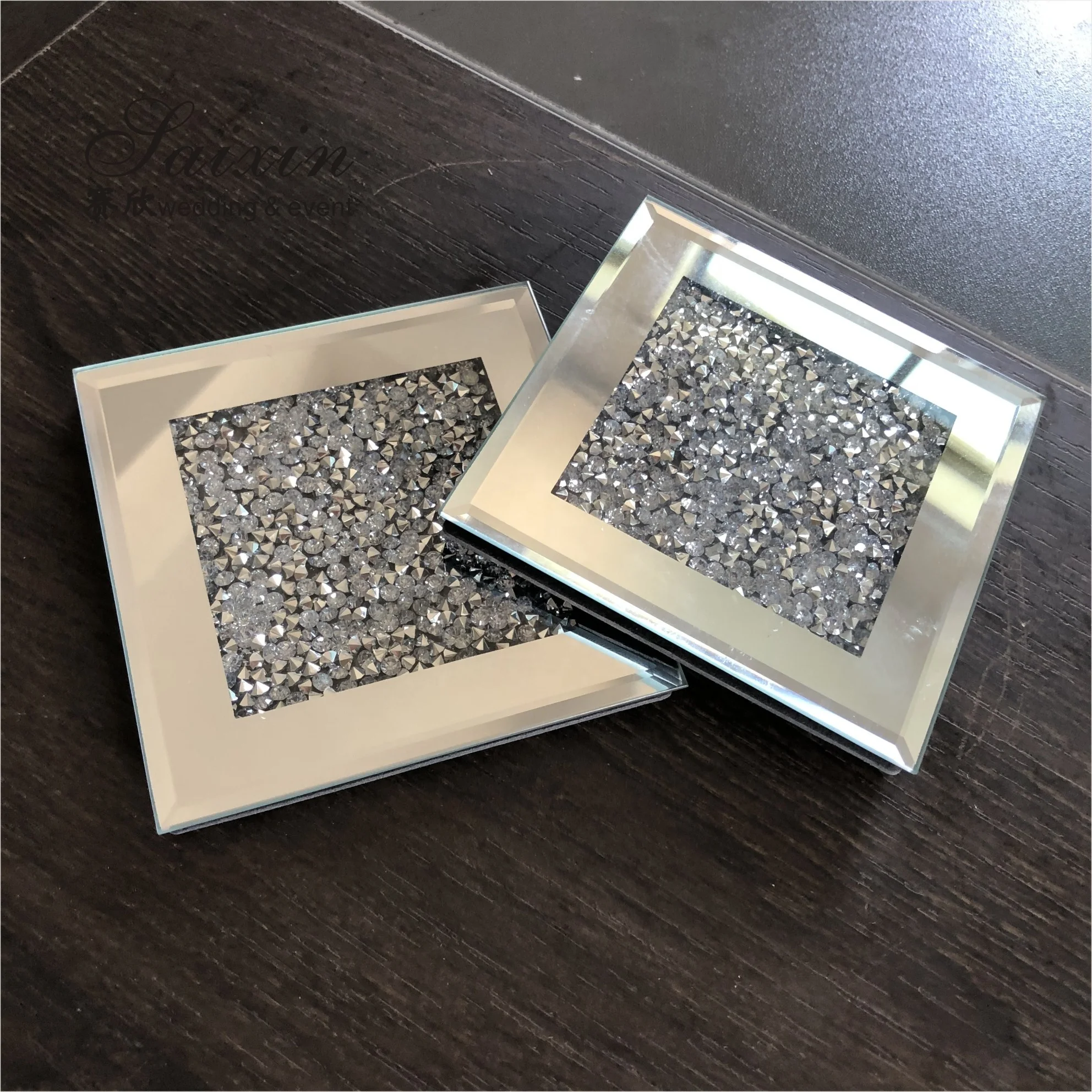 Factory Hot Sale  High Quality  Crystal Diamond square Mirror Glass coaster