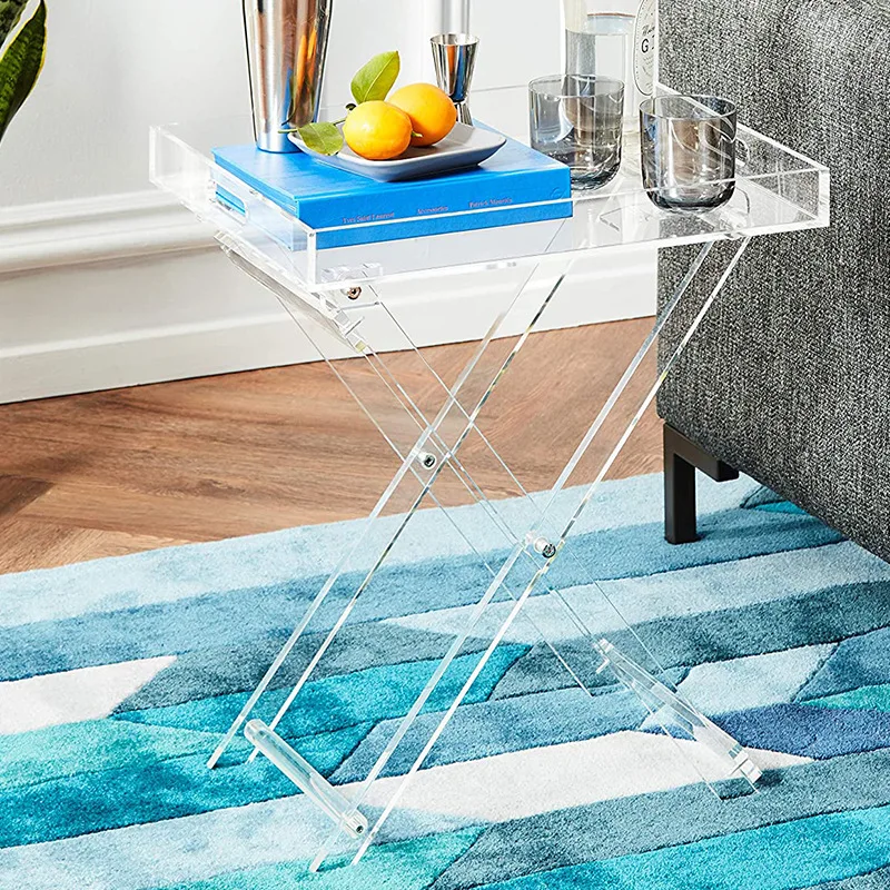 Modern Stylish Luxury Living Room Nordic Sofa Round Tray Clear Luxury Round Tray Acrylic Folding Coffee Table