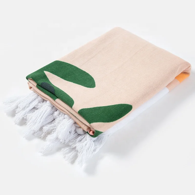 Wholesale Recycled Printing Turkish Cotton Fringed Tassel Peshtemal Beach Towel For Outdoor