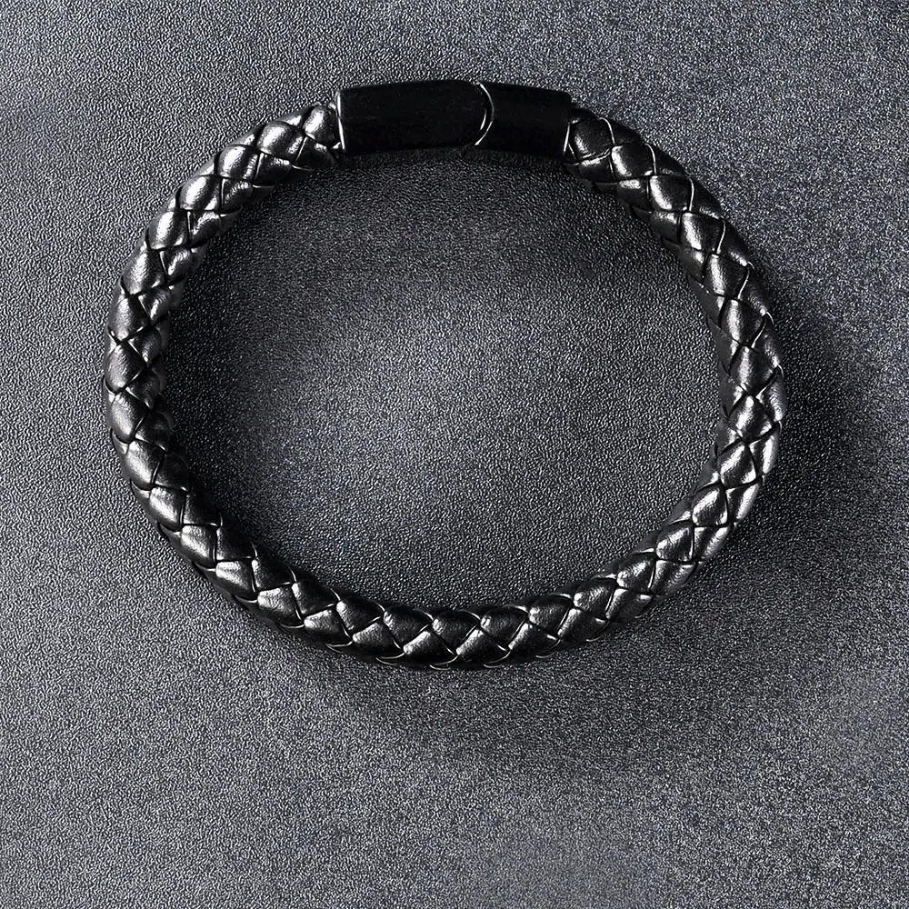 F255 Genuine Charm Men Jewelry Menswear Metal Custom Wrap Stainless Steel Braided Mens Hand Magnetic Clasp Leather Bracelet