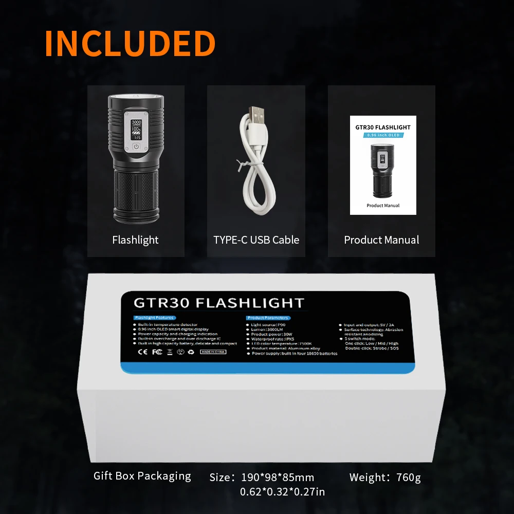 Huanuoda best cheap aluminum big battery branded packaging bright camping edc emergency led flashlight in 2021 for outdoor