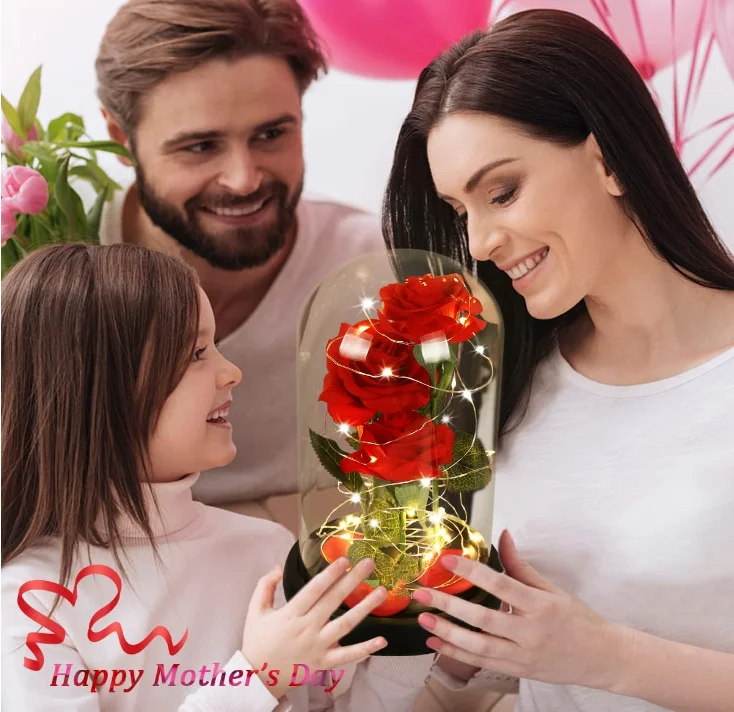 wholesale reasonable price gifts elegant decorative forever eternal rose led light preserved enchanted rose flower in glass dome