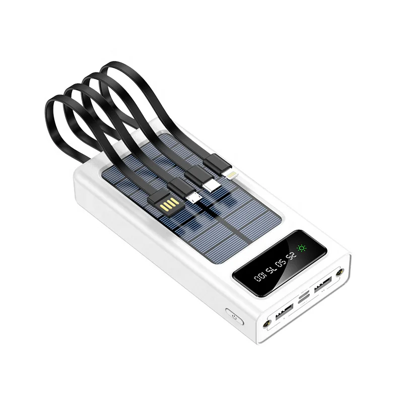 Portable solar power bank 30000mah  built in cable with Led light  for Cell Phone iPhone Camping Outdoor