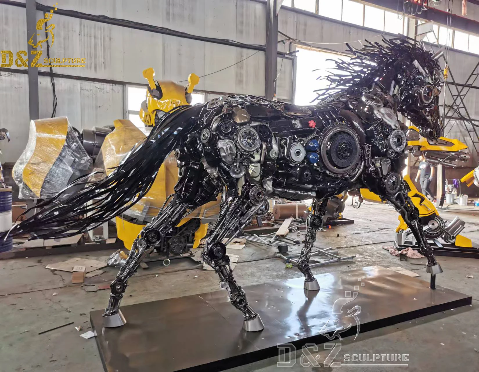 Custom made modern art design scrap metal horse sculpture for bar hotel mall decoration