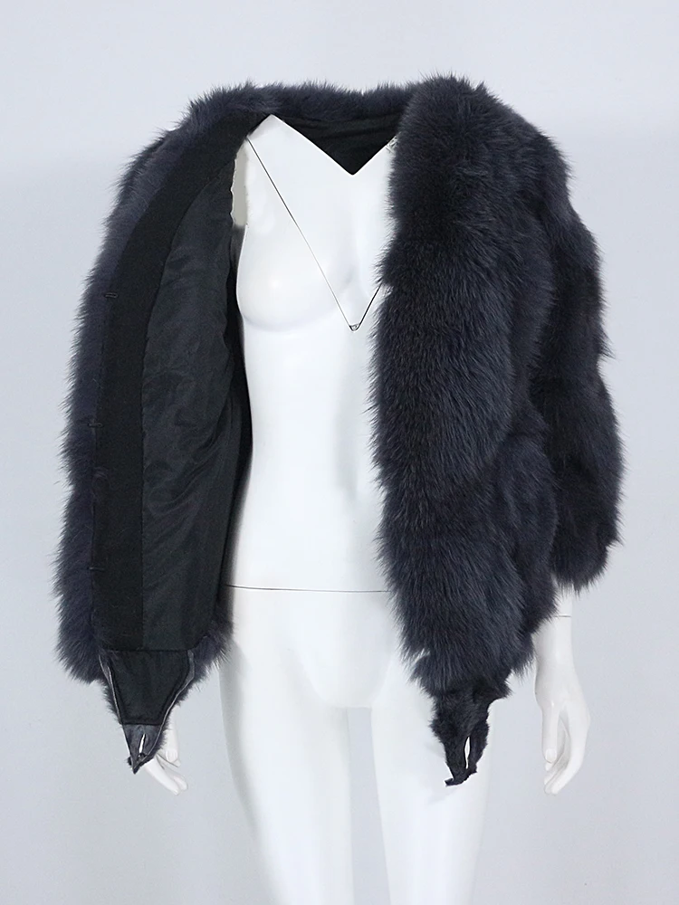 OFTBUY Thick Loose Three Quarter Sleeve Winter Jacket Women Real Fox Fur Coat Bat Style Whole Fox Fur Outerwear Fur Jacket