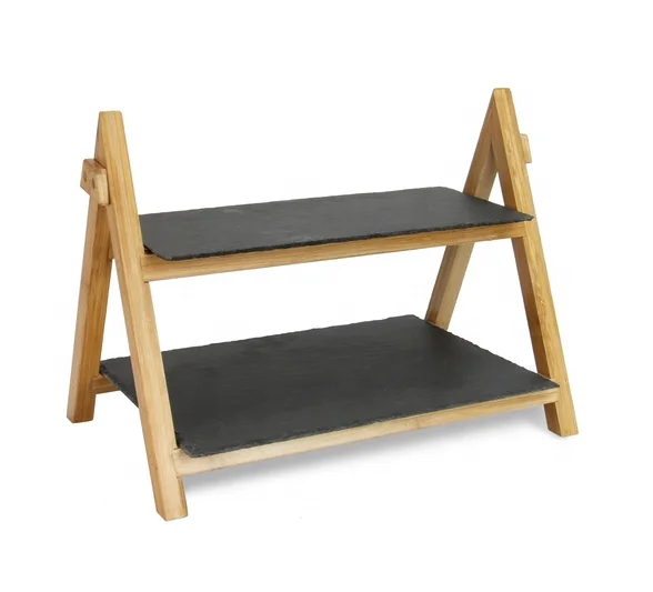 Natural black slate 2 tier slate cake stand for luxury afternoon tea wedding party