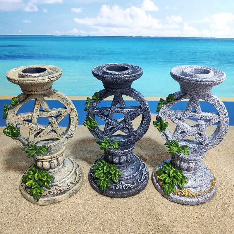 Altar Candlestick Ceremony Candle Holder Set Witchcraft Props Table Decoration Goddesses Pentagram Candelabrum Religion
