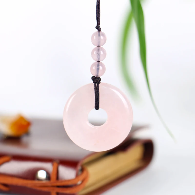 30mm Circle Donut Healing Crystals Necklace Natural Semi-Precious Chakra Gemstone Stone Amulet Lucky Coin Donuts Charm Necklace