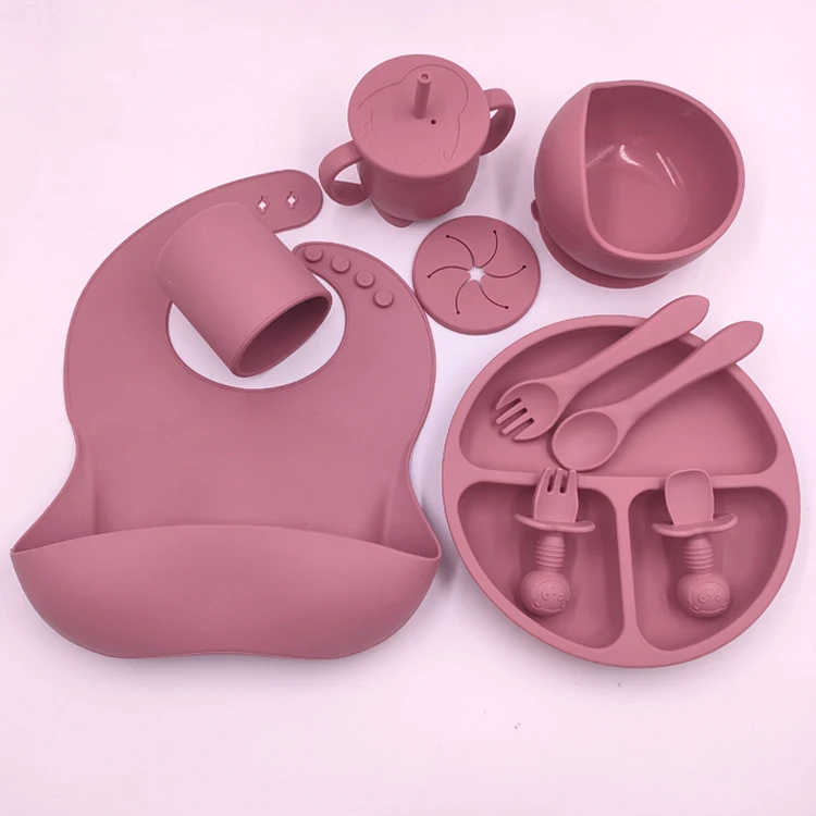 baby supplies food grade silicone bib sippy cup snack cup unbreakable cutlery for baby feeding set