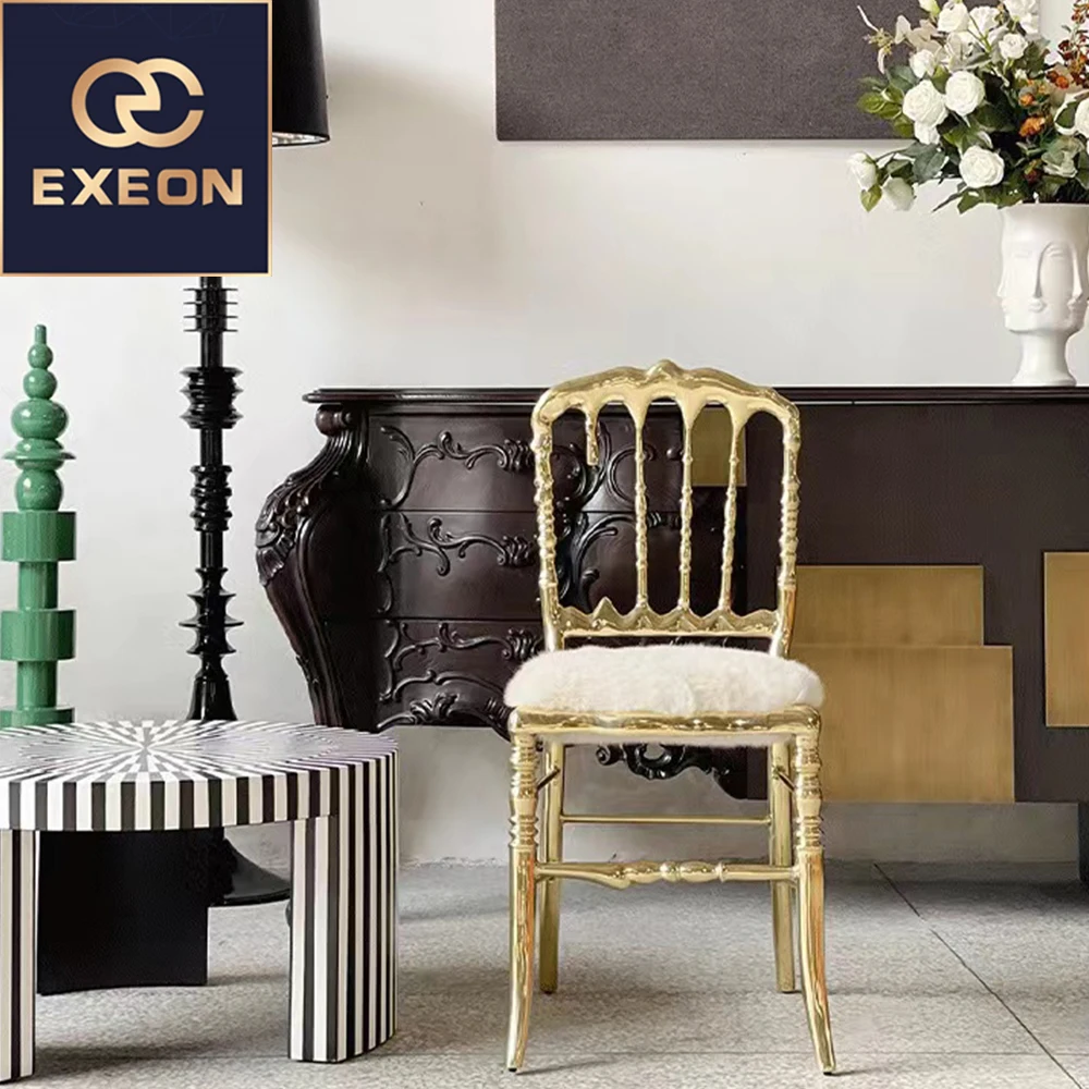 Modern Luxury Restaurant Chairs Dining Room Copper Made Luxury Danish Golden Wool Dining Chair New Fashion Velvet Seat Chairs