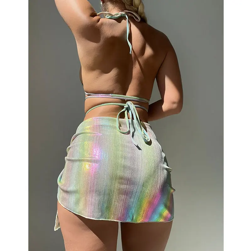 Women Beach Swim Suit Quick Dry Halter Bikini Set with Cover Ups Sexy Beachwear & Swimwear