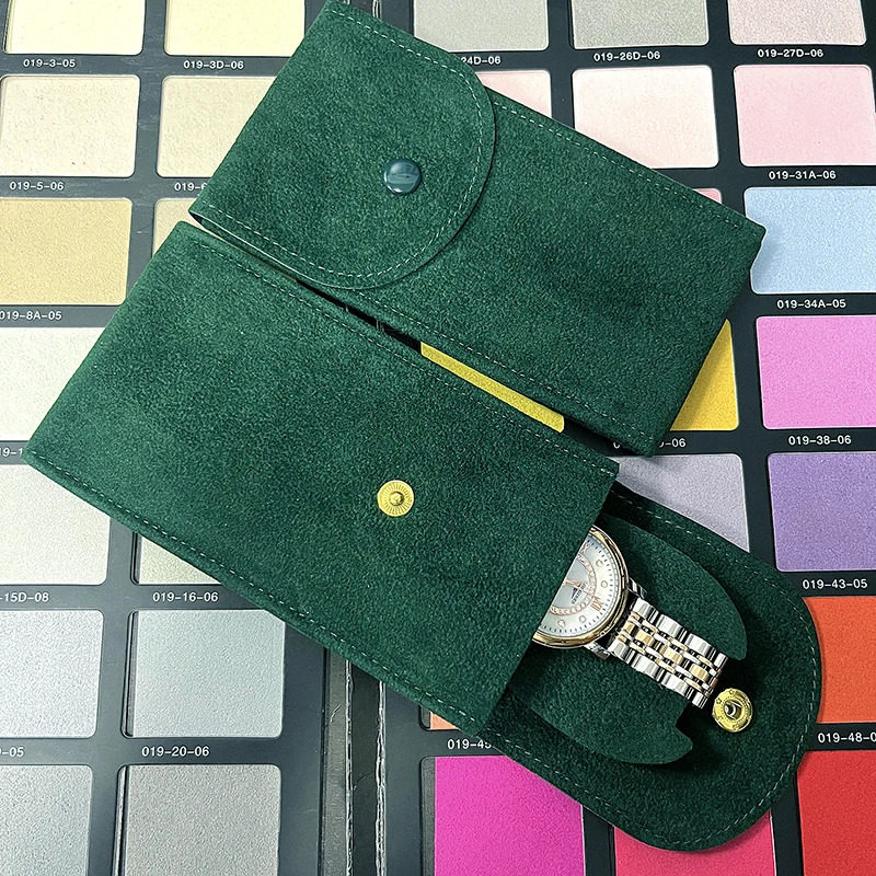 Custom Watch Travel Pouch watch gift needle felt jewelry bag for necklaces Green Premium Velvet Suede Watch Pouch With Insert